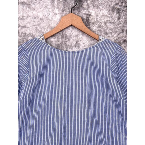 Sezane Top 38 / US 6 Womens Tracy Blouse Blue Striped Scallop Hem Eyelet Tie - Picture 2 of 8